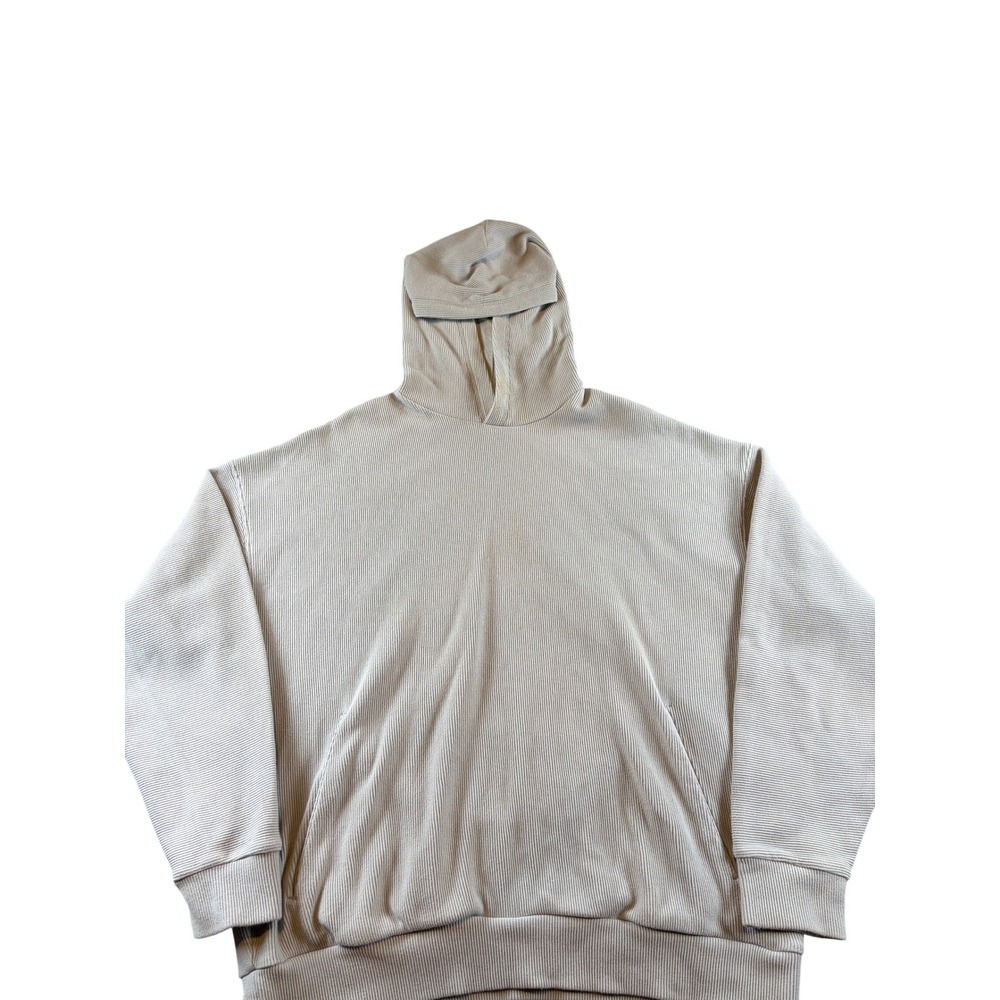 FLX Mens Ribbed Knit Hoodie Light Gray Pullover Sweatshirt Size Large 0231